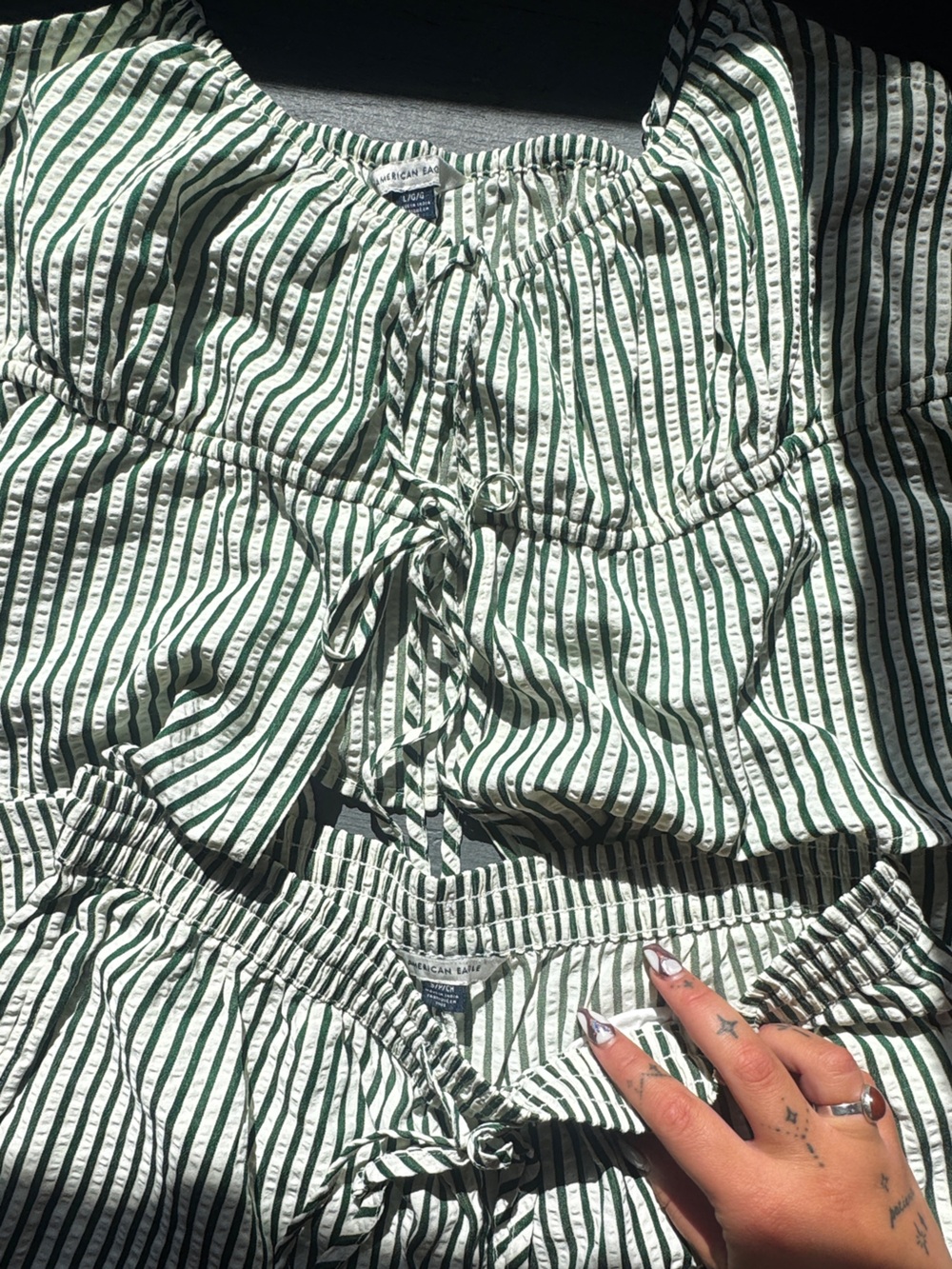 aerie green and White Striped Tie-Front Cami and Pants Set - Picture 2 of 2